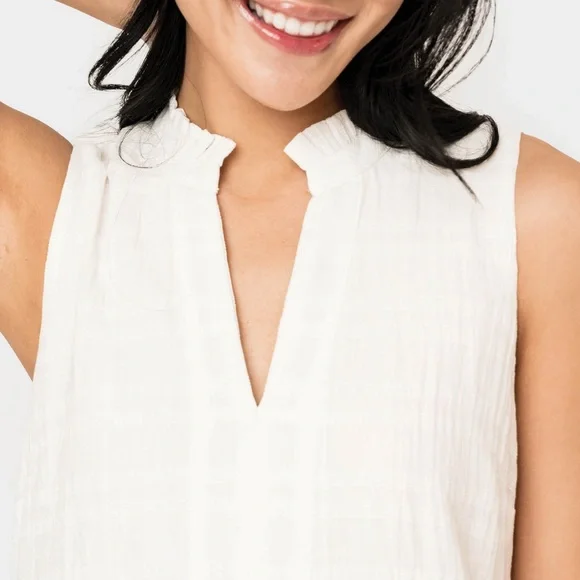 Gibsonlook White Sleeveless Decked Out Day V-Neck Midi Dress Size Medium - Picture 2 of 7